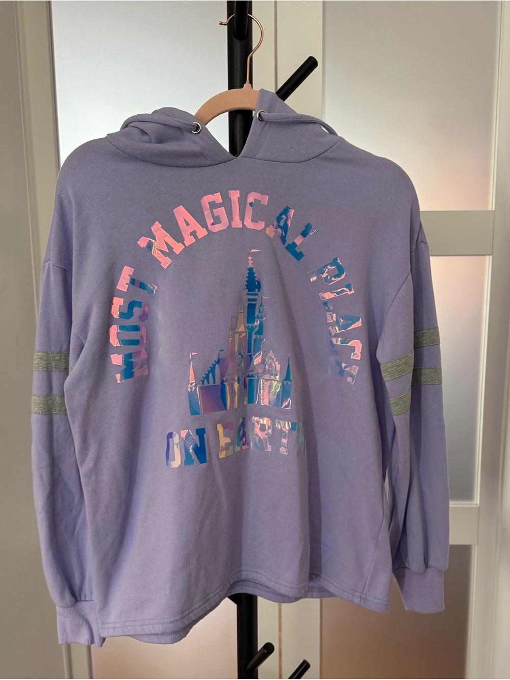 Official Disney Lilac Pullover Hoodie, Iridescent Most Magical Place on Earth, M